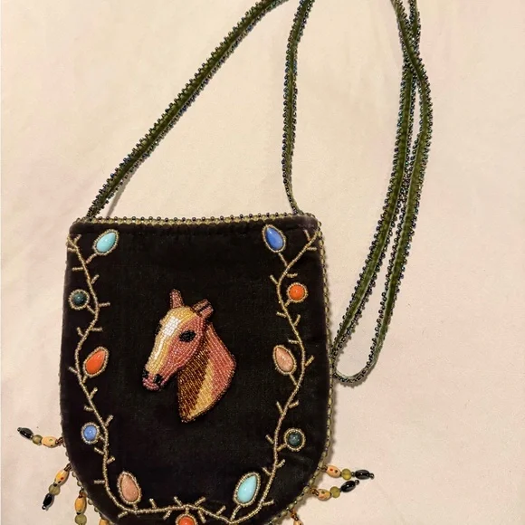 Vintage Velvet Beaded Horse Design Crossbody with Unique Detailing - Picture 9 of 10